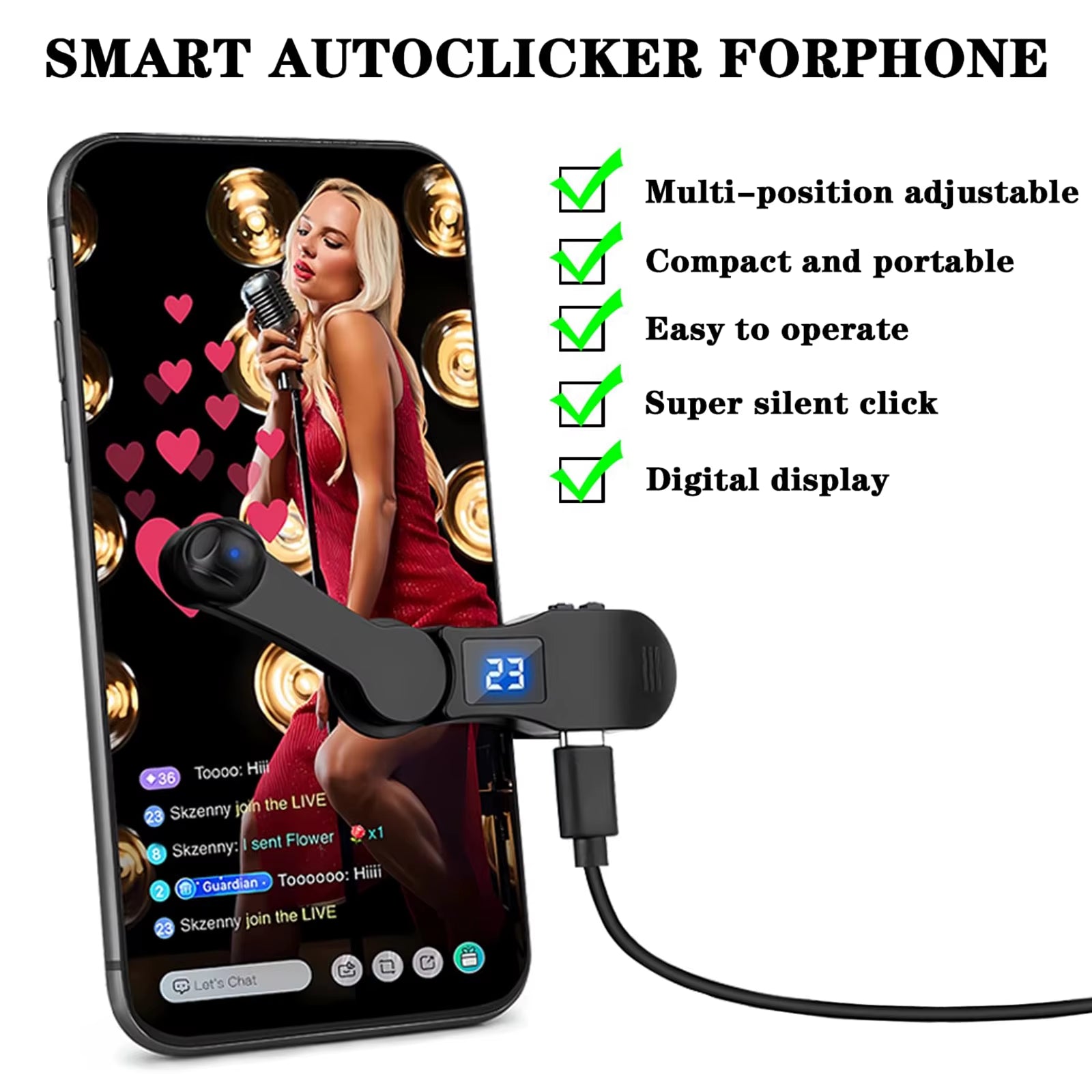 Auto Clicker for Phone Automatic Screen Tapper Adjustable Auto Clicker Tool for Gaming Smart Phone Apps
