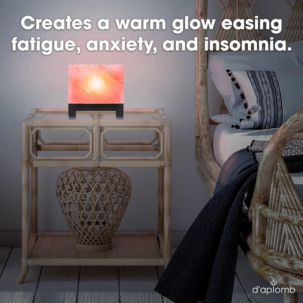 100% Authentic Natural Himalayan Salt Lamp;Hand-Carved Modern Rectangle Rare Pink Crystal Rock Salt from the Himalayan Mountain; Footed Wood Base, Dimmer Cord; 11.5 Lbs