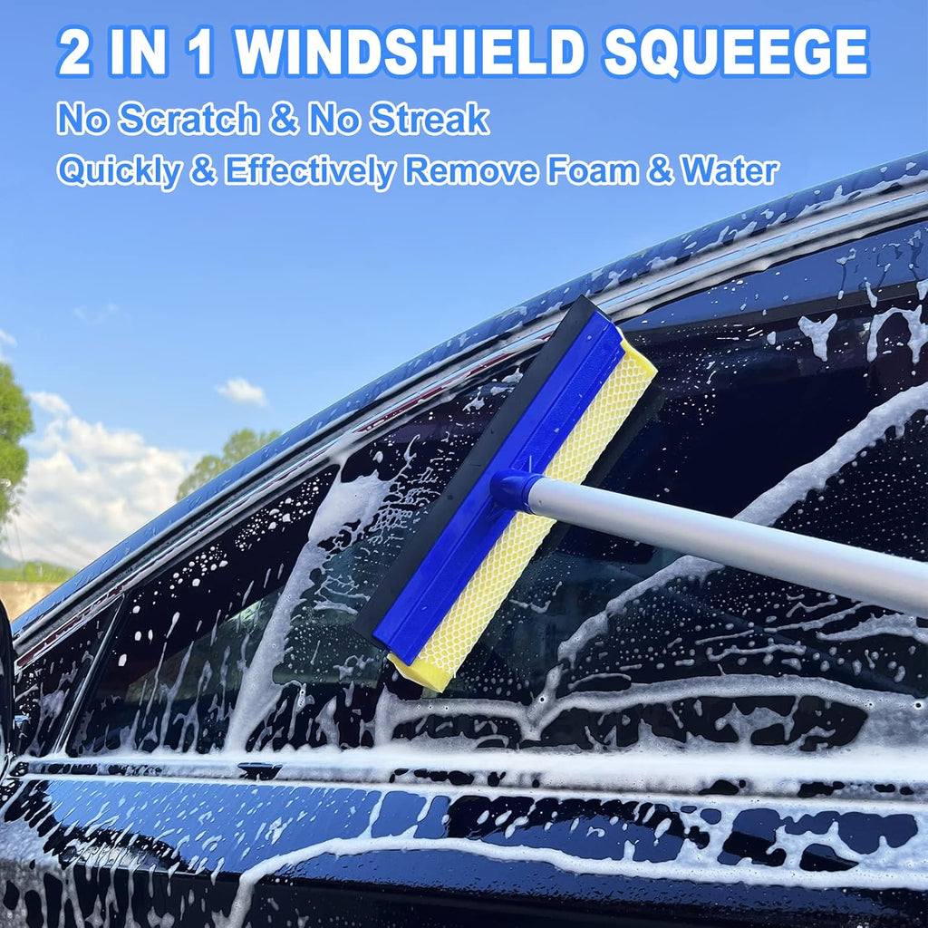 62'' Car Wash Brush Kit Mitt Mop Sponge with Long Handle, 1 Chenille Scratch-Free Replacement Head, Windshield Window Squeegee,Car Duster,Car Detailing Brushes,Tower,Car Cleaning Kit for Cars RV Truck