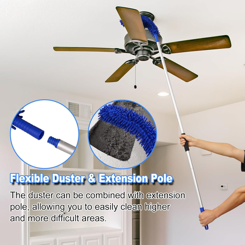 62'' Car Wash Brush Kit Mitt Mop Sponge with Long Handle, 1 Chenille Scratch-Free Replacement Head, Windshield Window Squeegee,Car Duster,Car Detailing Brushes,Tower,Car Cleaning Kit for Cars RV Truck