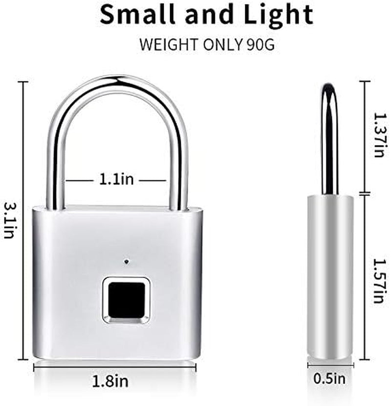 Fingerprint Padlock, USB Charging Waterproof Mini Smart Security Lock with No App, No Key, No Trouble, Friendly for Kids and Elderly